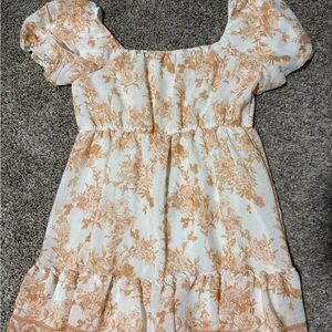 Blu Pepper White and Orange Floral Kids Dress